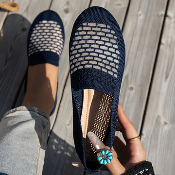 Xajzpa Round-toe Four-Season Walking Shoes, Flat Slip-On Casual Shoes with Mesh Design, Comfortable Women's Shoes for Lazy Wear